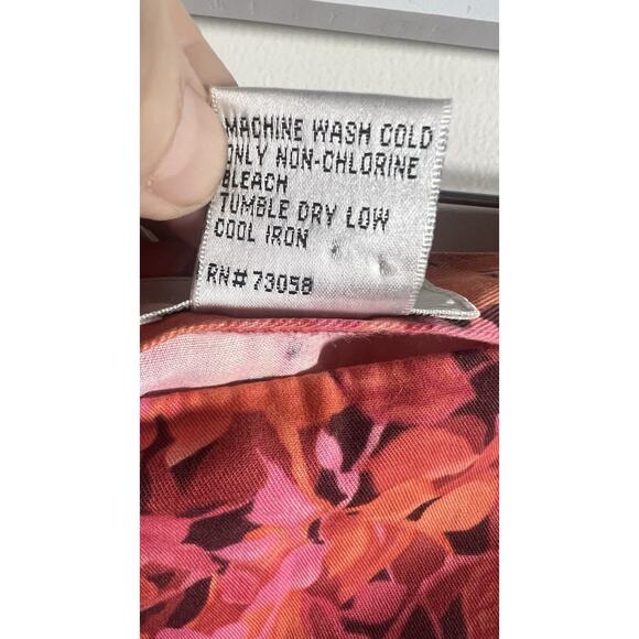Vtg TALBOTS Size 10 Floral Pink & Orange A-Line Long Zip Adjustable Maxi Skirt - Picture 11 of 12